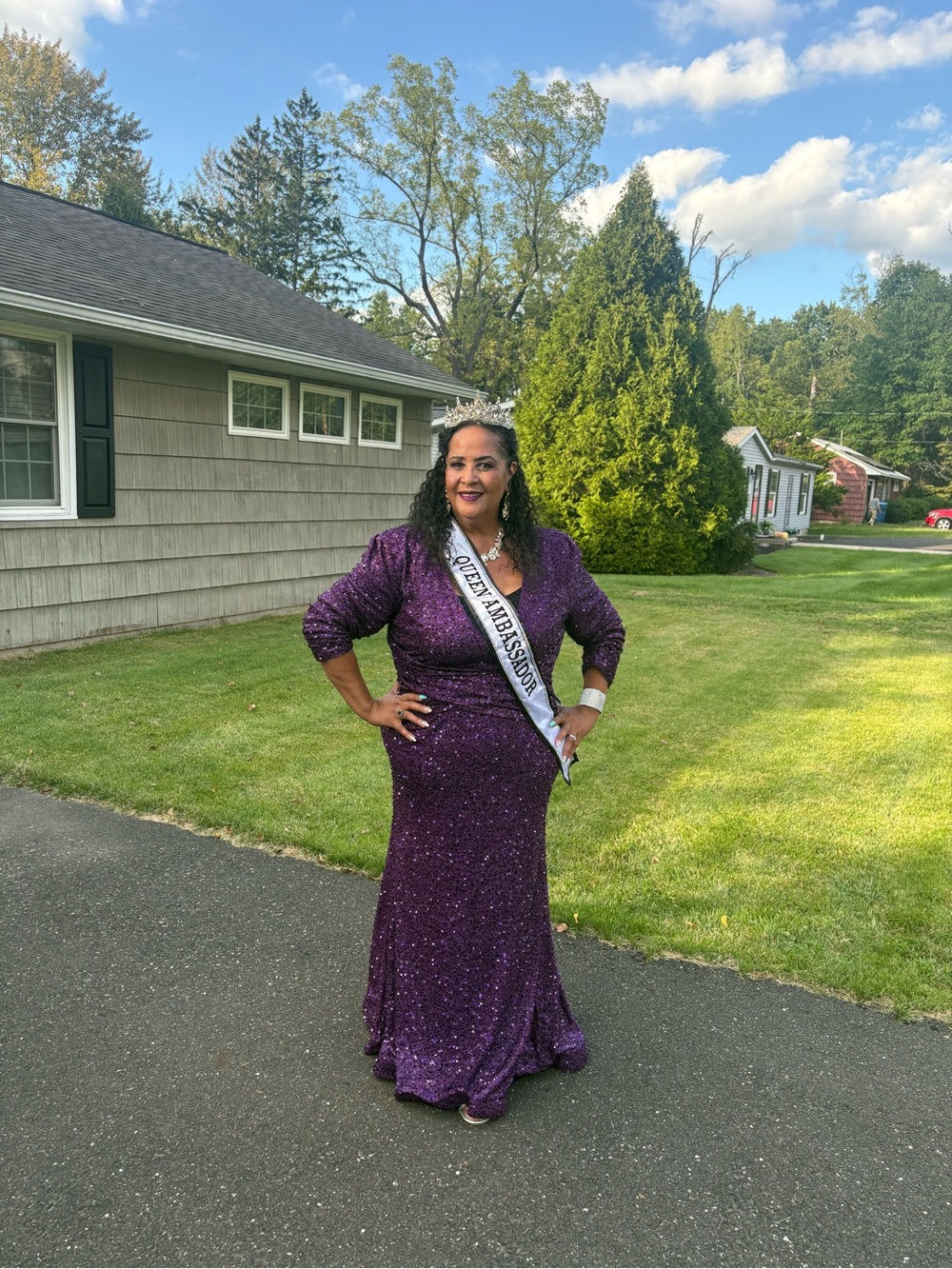 Purple Sequin Maxi Dress with Long Sleeves - Formal Evening Gown